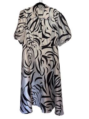 Dorinda Clark Cole Black & White Zebra Print Long Midi Button-Front Dress 18 1X